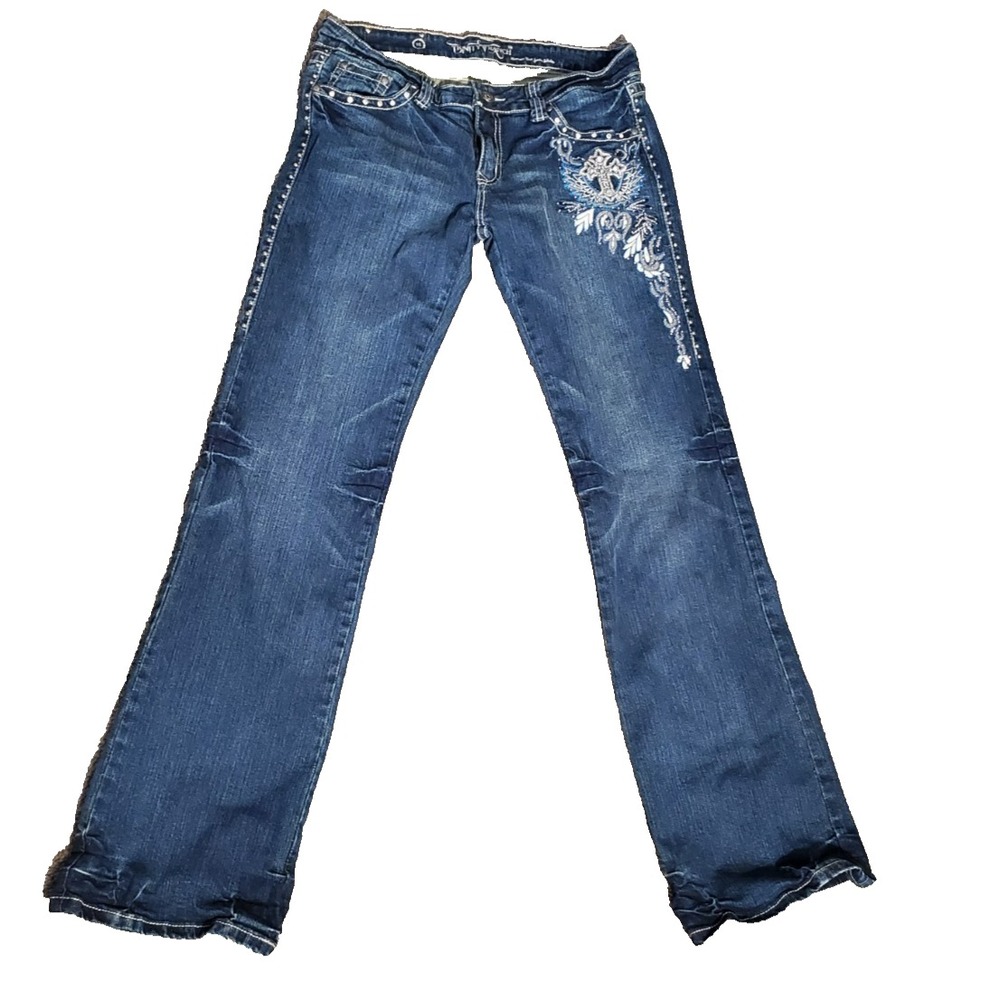 Trinity Ranch Jeans  Womens 15 Blue Distressed Embellished Studs Cowgirl 34Wx35L